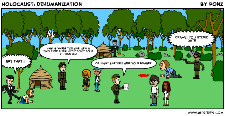 dehumanization in the holocaust Dehumanization or an act thereof can describe a behavior or process that undermines individuality of and in others in terms of the holocaust. dehumanization in the holocaust Dehumanization or an act thereof can describe a behavior or process that undermines individuality of and in others in terms of the holocaust.