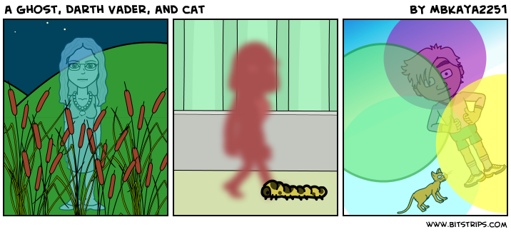 a ghost, Darth Vader, and cat 
