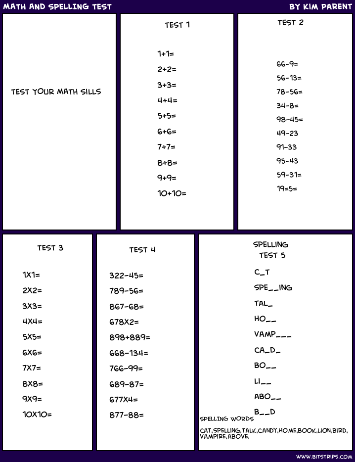 MATH AND SPELLING TEST - Bitstrips