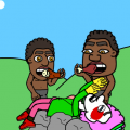 2 cannibals are eating a...